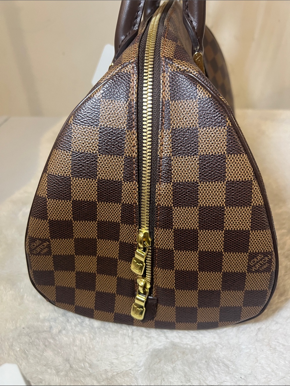 Louis Vuitton Brown Checkered Dome Satchel with Gold Hardware - Picture 4 of 7